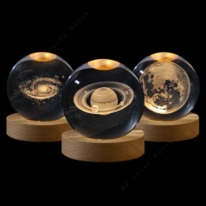 Unique 3D Crystal Ball Night Light Led Lamp Bedside Table Glowing Galaxy Lamp